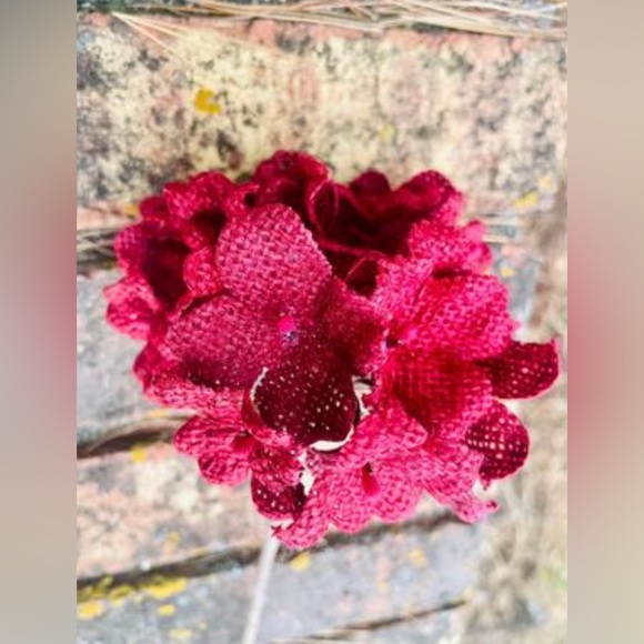 *Burlap Hydrangea Pick, Burgundy, Bundle of 3 - Picture 9 of 10